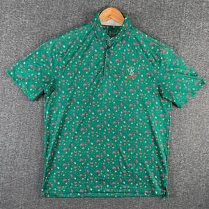 Barstool Golf Polo Men Medium Green AOP Geometric Floral Performance Stretch